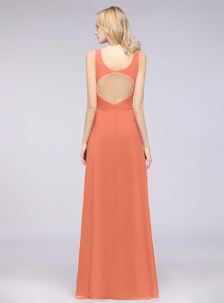 A-line V-Neck Chiffon Floor-Length Dress-koscy