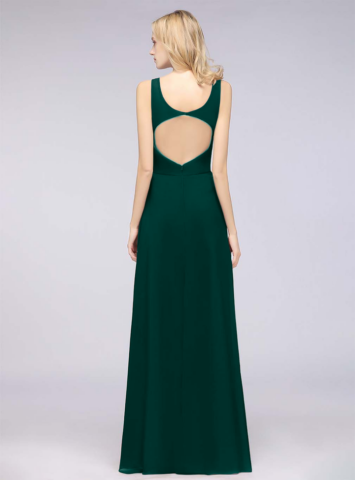 A-line V-Neck Chiffon Floor-Length Dress-koscy