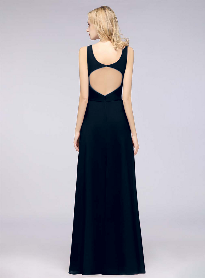 A-line V-Neck Chiffon Floor-Length Dress-koscy