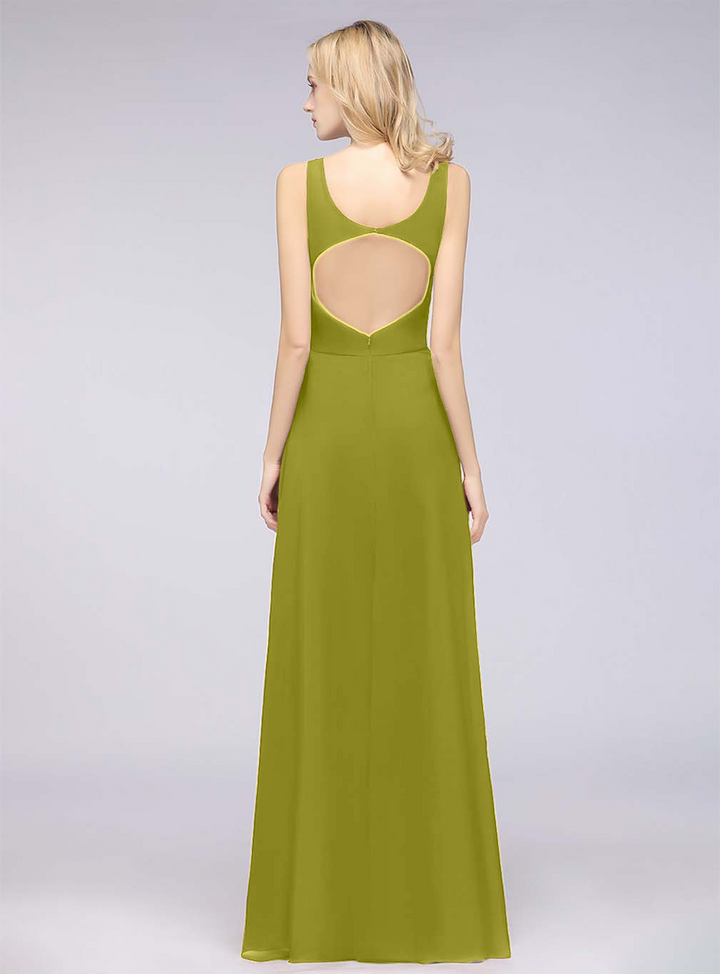 A-line V-Neck Chiffon Floor-Length Dress-koscy