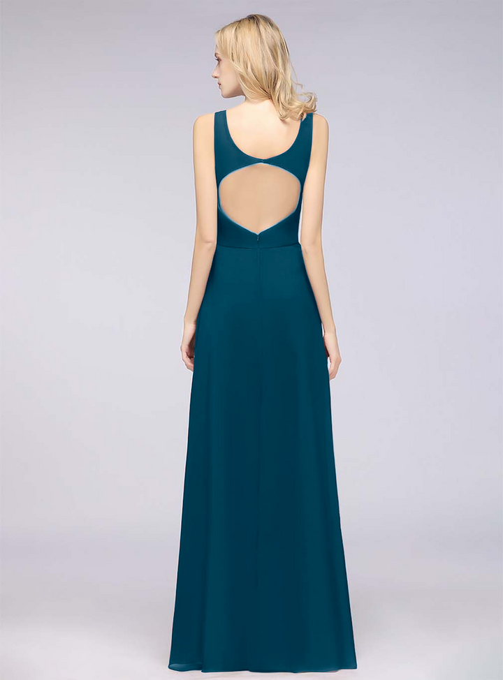 A-line V-Neck Chiffon Floor-Length Dress-koscy