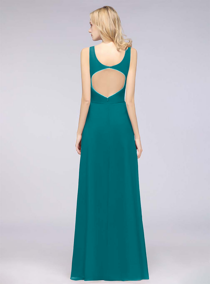 A-line V-Neck Chiffon Floor-Length Dress-koscy