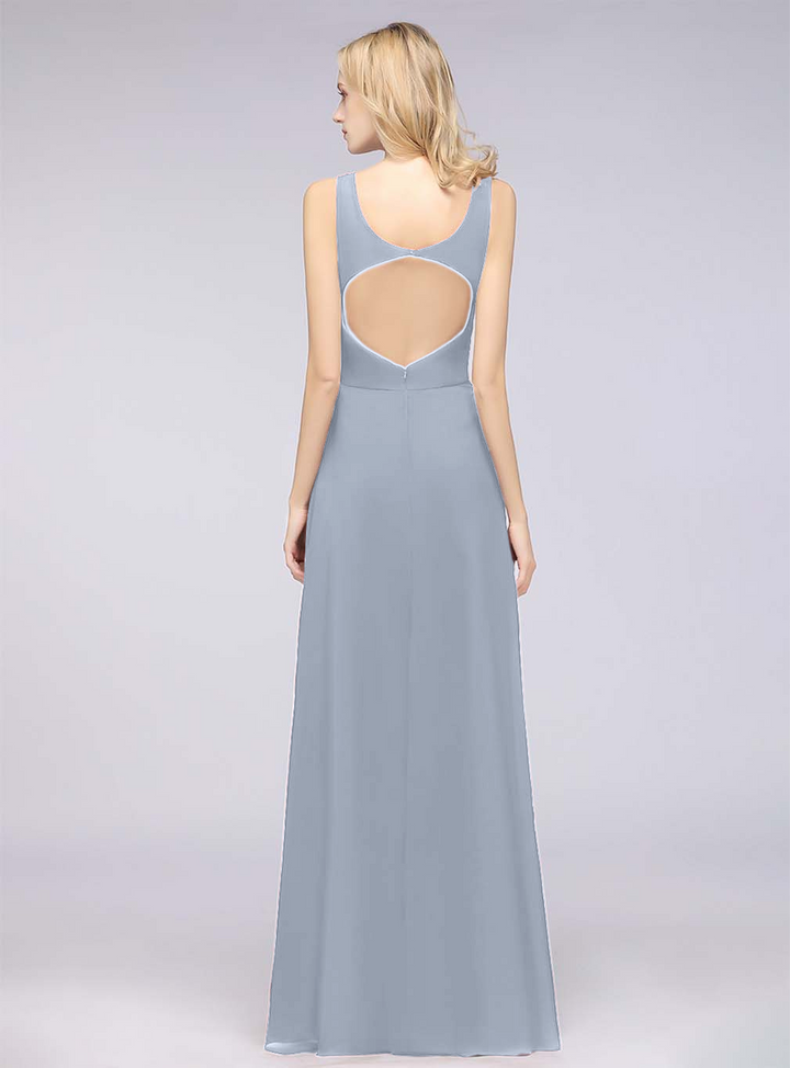 A-line V-Neck Chiffon Floor-Length Dress-koscy