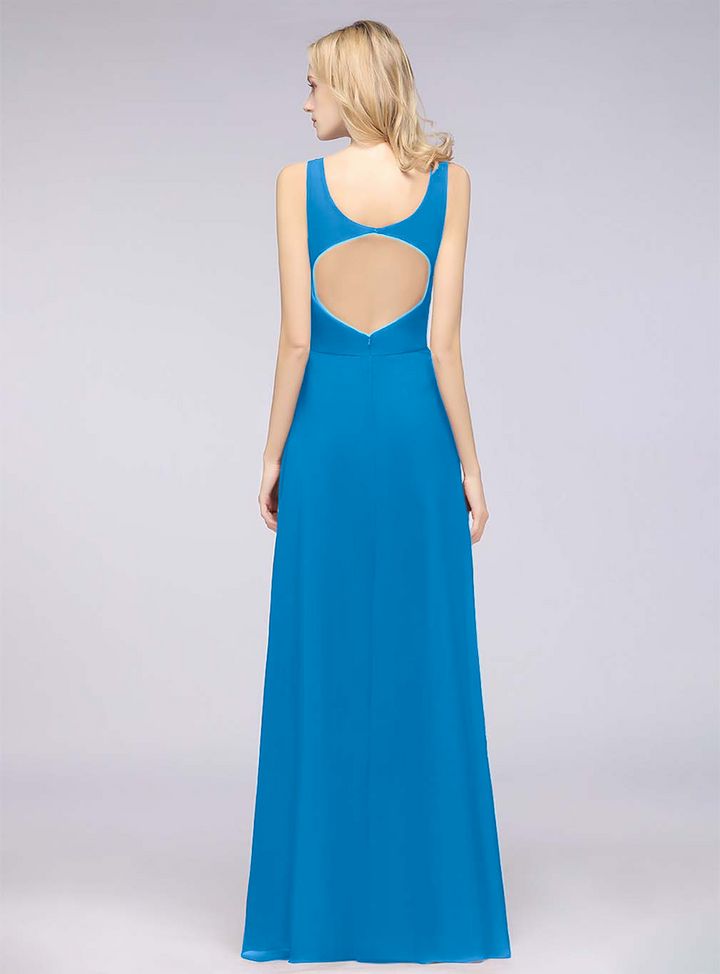 A-line V-Neck Chiffon Floor-Length Dress-koscy