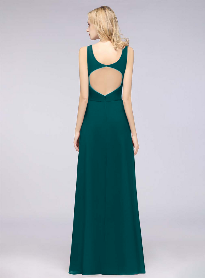 A-line V-Neck Chiffon Floor-Length Dress-koscy