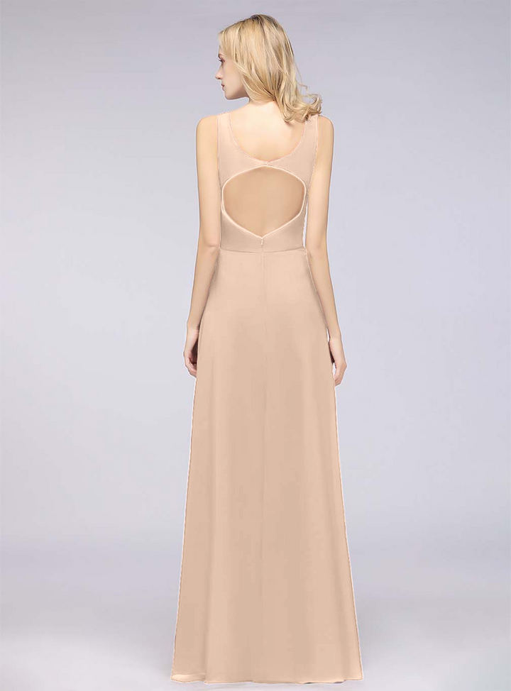 A-line V-Neck Chiffon Floor-Length Dress-koscy