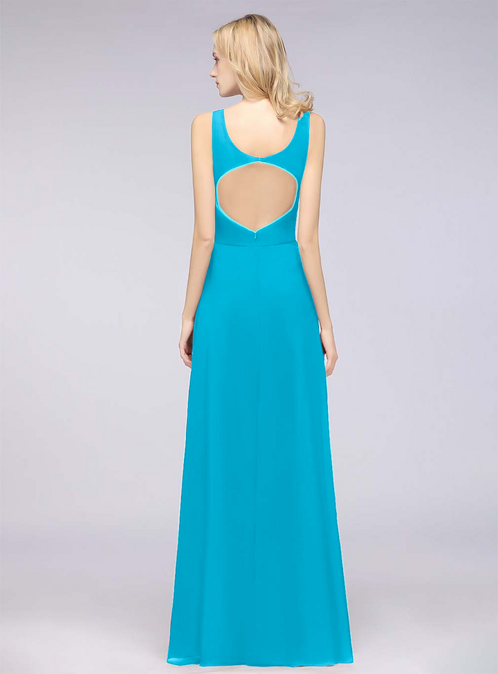 A-line V-Neck Chiffon Floor-Length Dress-koscy