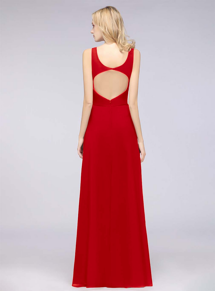 A-line V-Neck Chiffon Floor-Length Dress-koscy