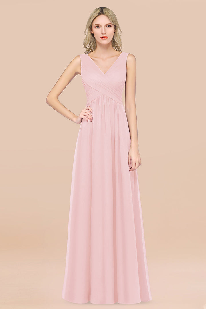 A-line V-Neck Chiffon Floor-Length Dress Burgundy-koscy