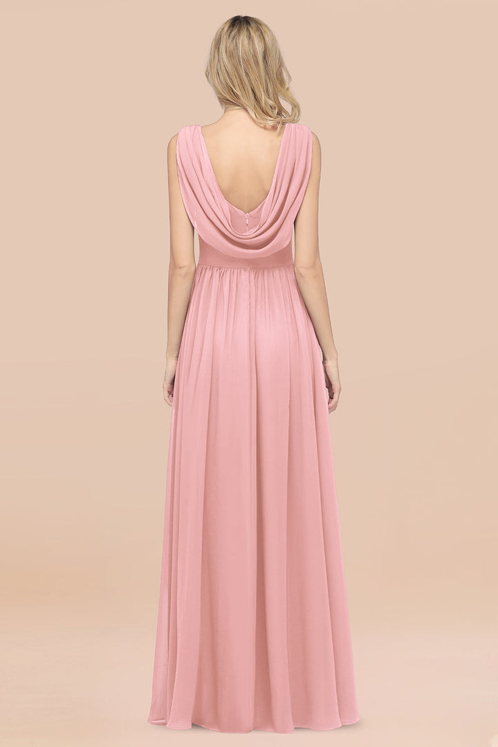 A-line V-Neck Chiffon Floor-Length Dress Burgundy-koscy