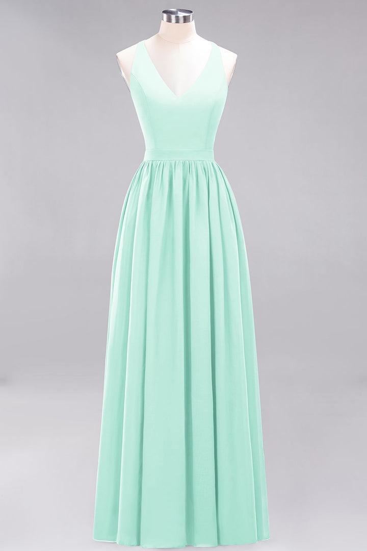 A-line V-Neck Chiffon Floor-Length Dress Sleeveless-koscy