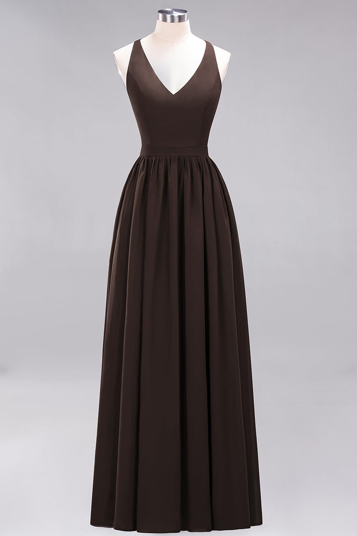 A-line V-Neck Chiffon Floor-Length Dress Sleeveless-koscy