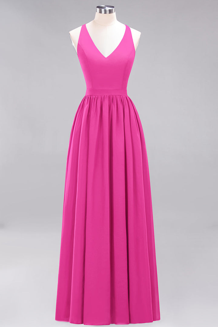 A-line V-Neck Chiffon Floor-Length Dress Sleeveless-koscy