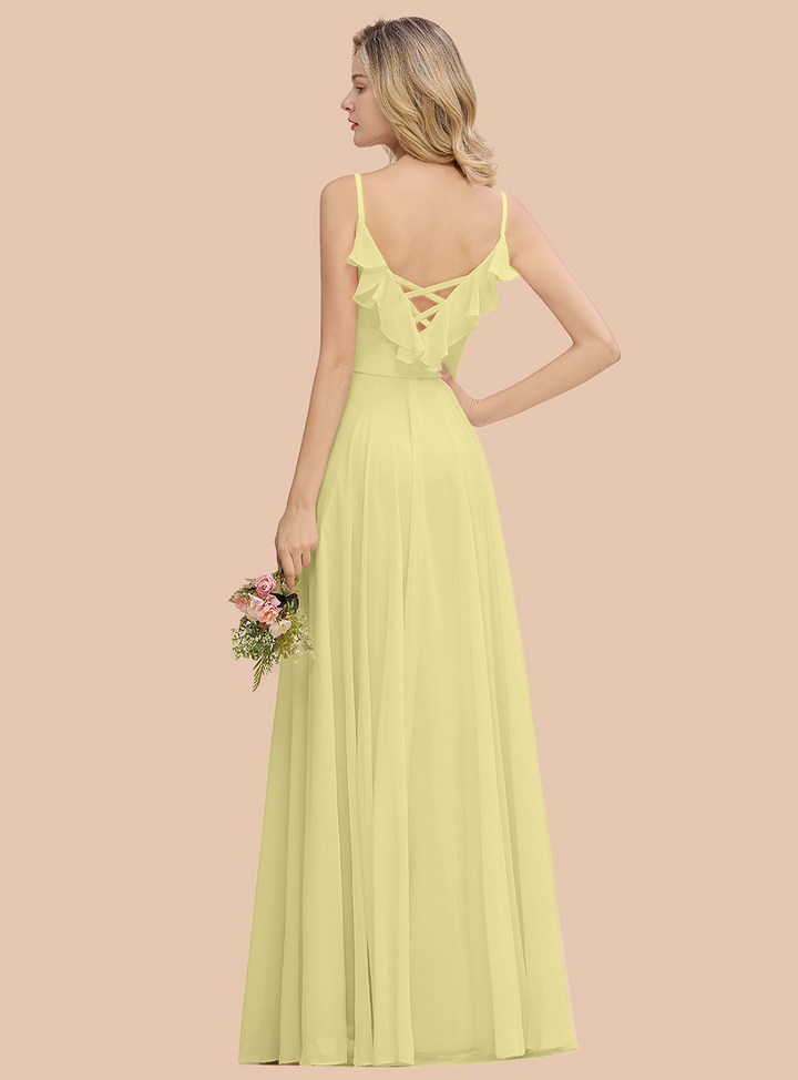 A-line V-Neck Pleated Chiffon Floor-Length Dress Blushing Pink-koscy