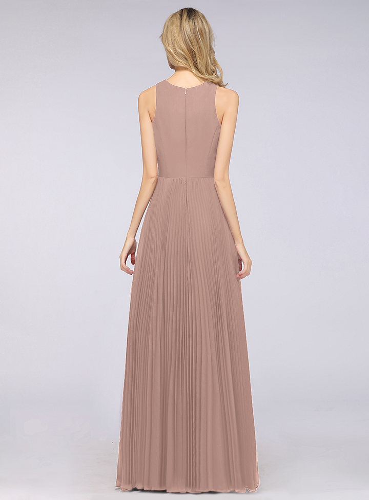 A-line V-Neck Ruffle Chiffon Side Slit Floor-Length Dress Burgundy-koscy