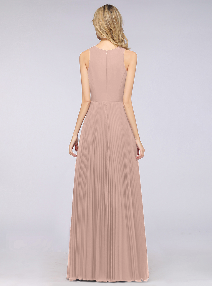 A-line V-Neck Ruffle Chiffon Side Slit Floor-Length Dress Burgundy-koscy