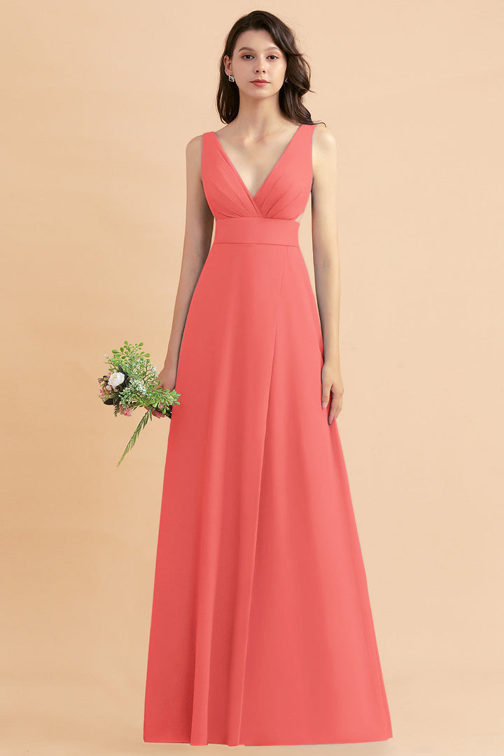 A-Line V-Neck Sleeveless Chiffon Dress-koscy