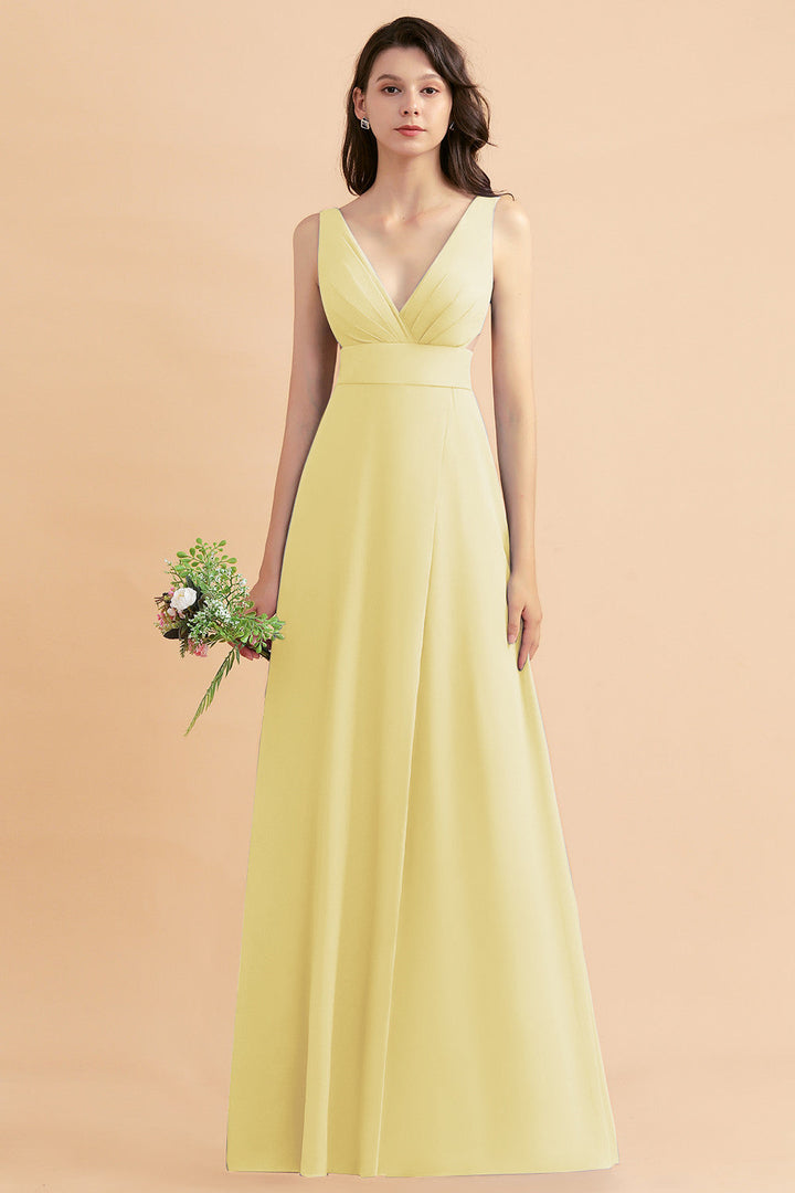 A-Line V-Neck Sleeveless Chiffon Dress-koscy