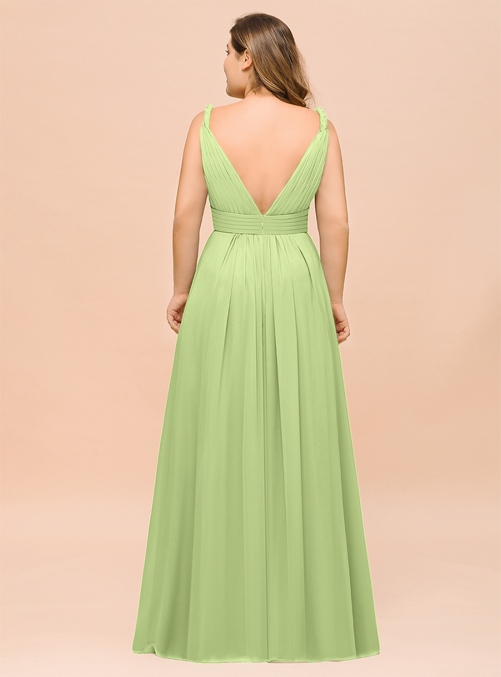 A-Line V-neck Sleeveless Floor-Length Dress-koscy