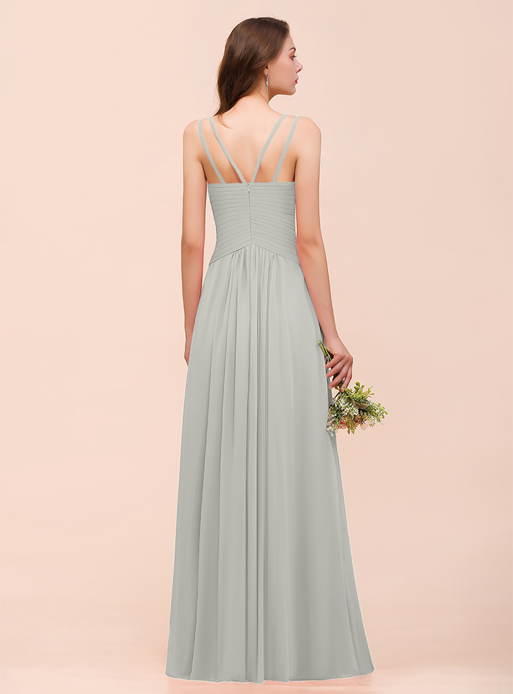 A-Line V-Neck Sleeveless Floor-Length Dress-koscy