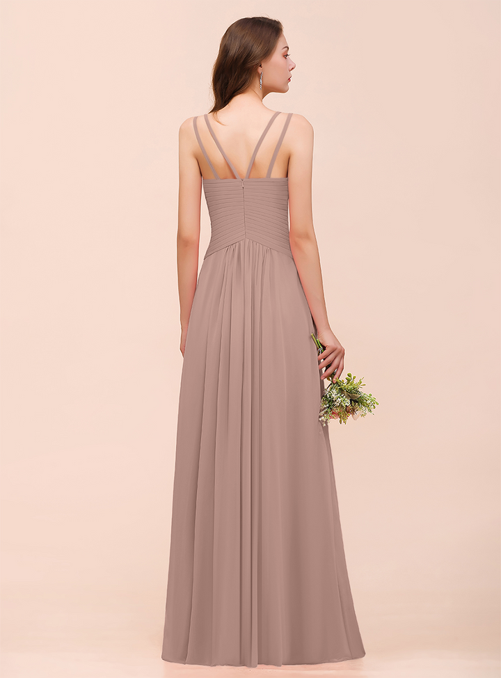 A-Line V-Neck Sleeveless Floor-Length Dress-koscy