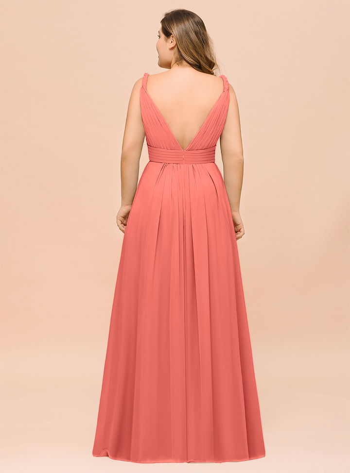 A-Line V-neck Sleeveless Floor-Length Dress-koscy