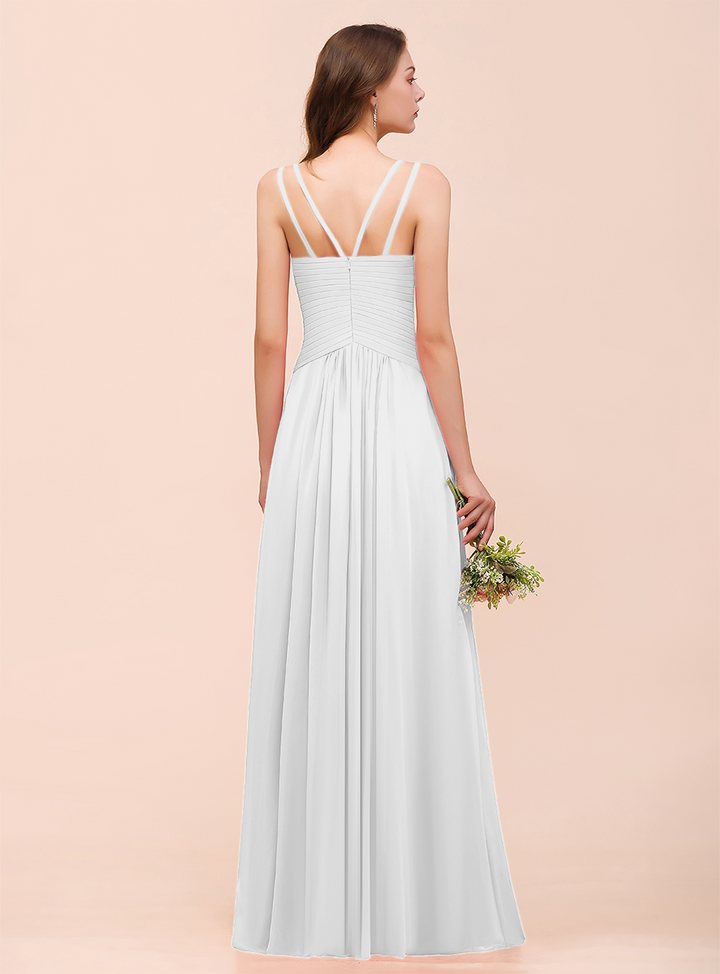 A-Line V-Neck Sleeveless Floor-Length Dress-koscy