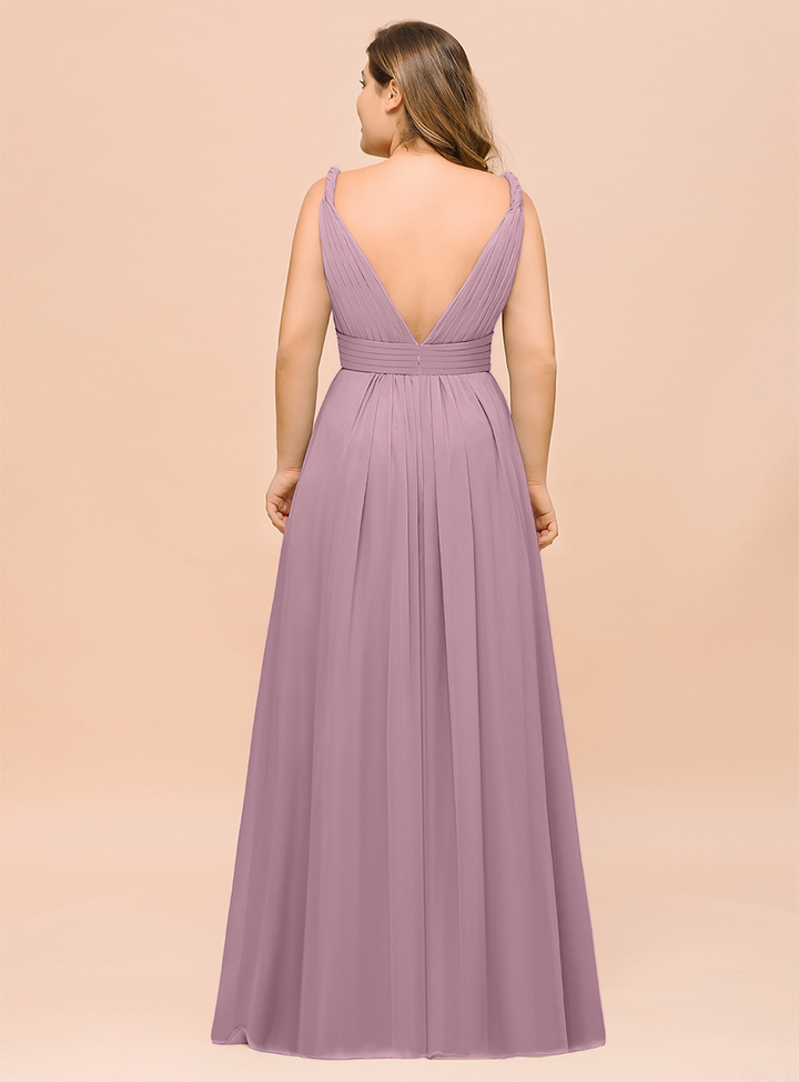 A-Line V-neck Sleeveless Floor-Length Dress-koscy