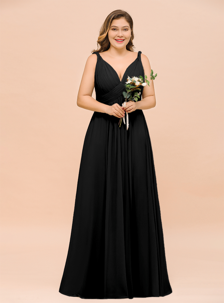 A-Line V-neck Sleeveless Floor-Length Dress-koscy