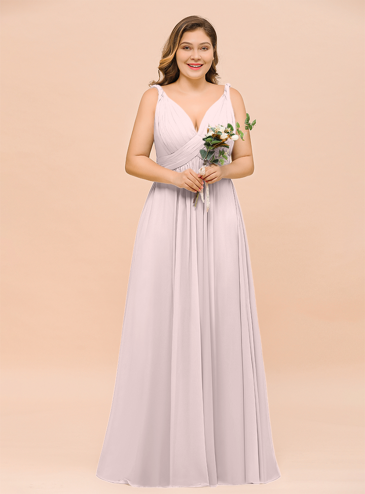 A-Line V-neck Sleeveless Floor-Length Dress-koscy