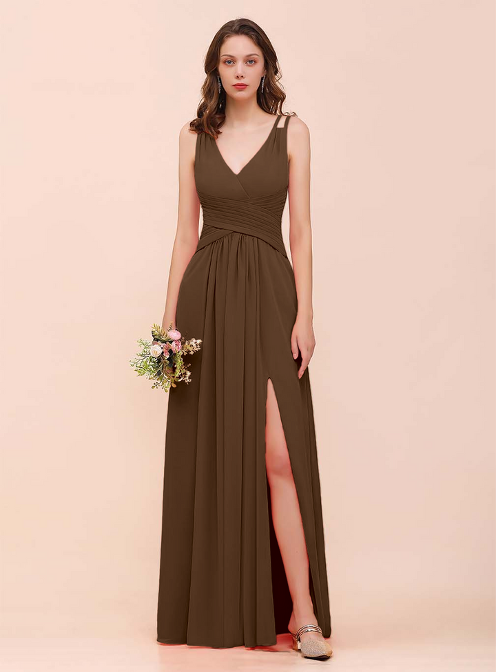 A-Line V-Neck Sleeveless Floor-Length Dress-koscy