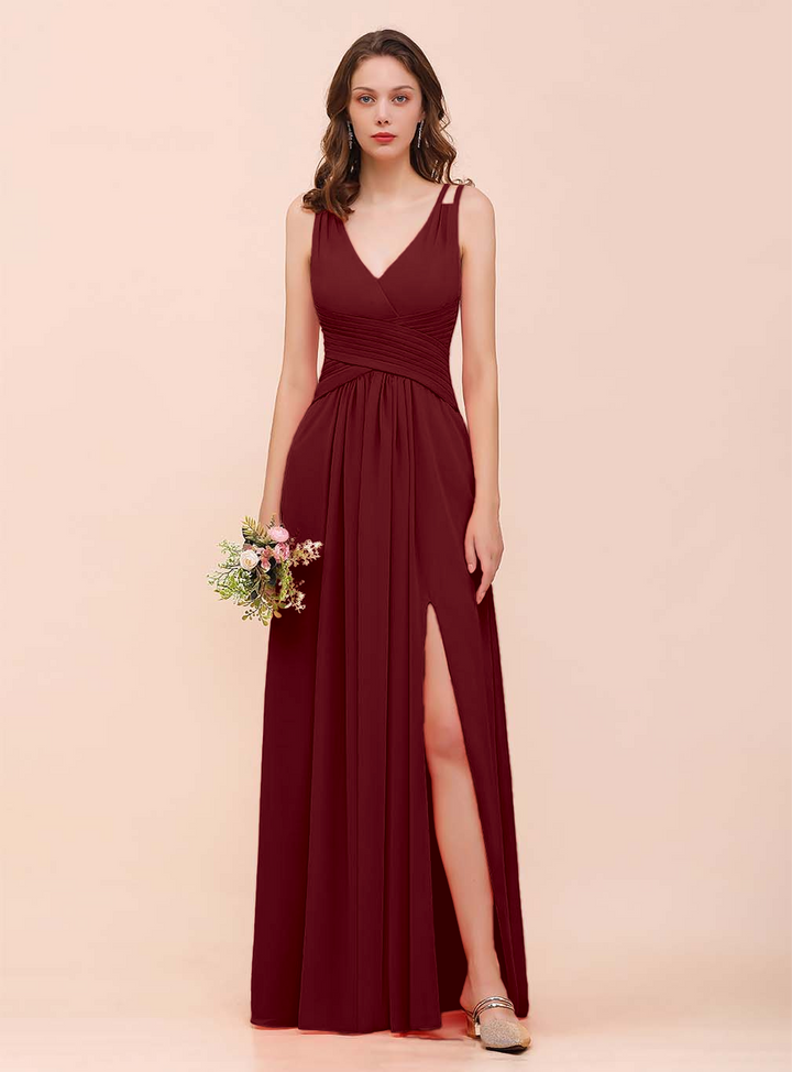 A-Line V-Neck Sleeveless Floor-Length Dress-koscy