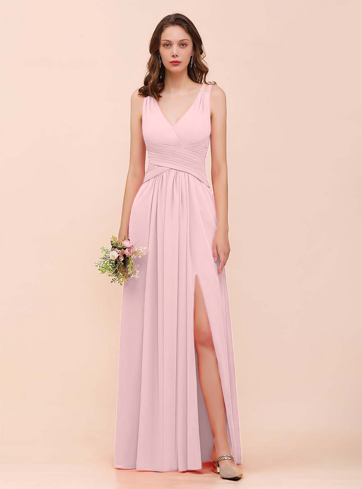 A-Line V-Neck Sleeveless Floor-Length Dress-koscy