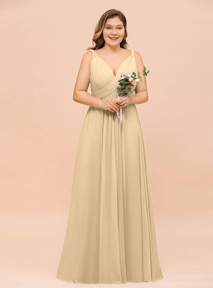 A-Line V-neck Sleeveless Floor-Length Dress-koscy