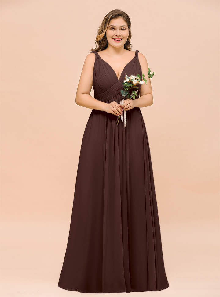 A-Line V-neck Sleeveless Floor-Length Dress-koscy