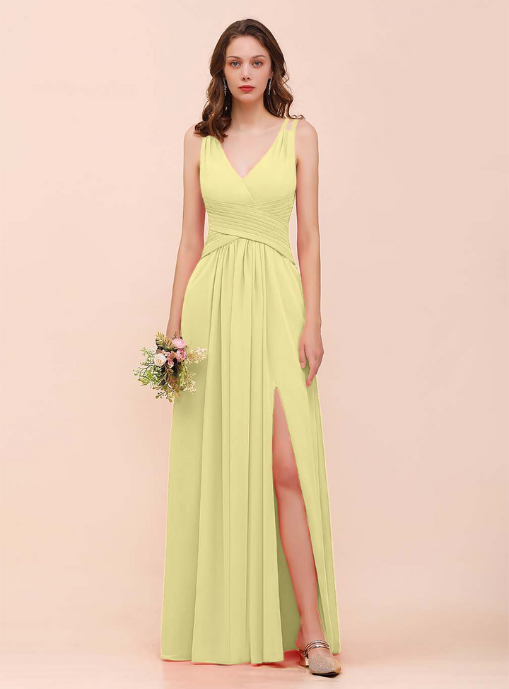 A-Line V-Neck Sleeveless Floor-Length Dress-koscy