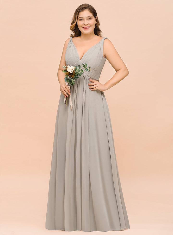 A-Line V-neck Sleeveless Floor-Length Dress-koscy