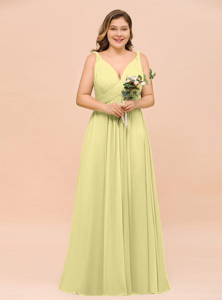 A-Line V-neck Sleeveless Floor-Length Dress-koscy