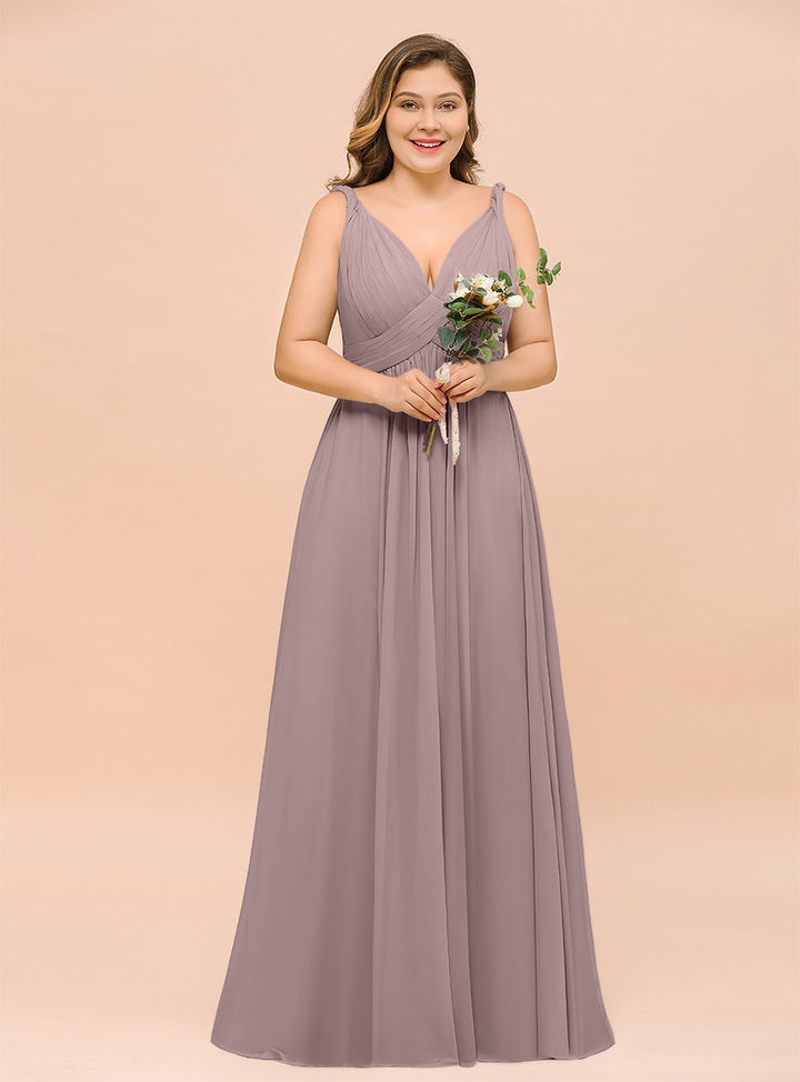 A-Line V-neck Sleeveless Floor-Length Dress-koscy