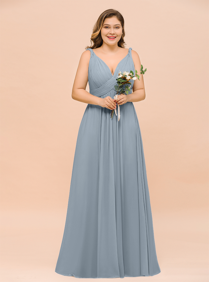 A-Line V-neck Sleeveless Floor-Length Dress-koscy