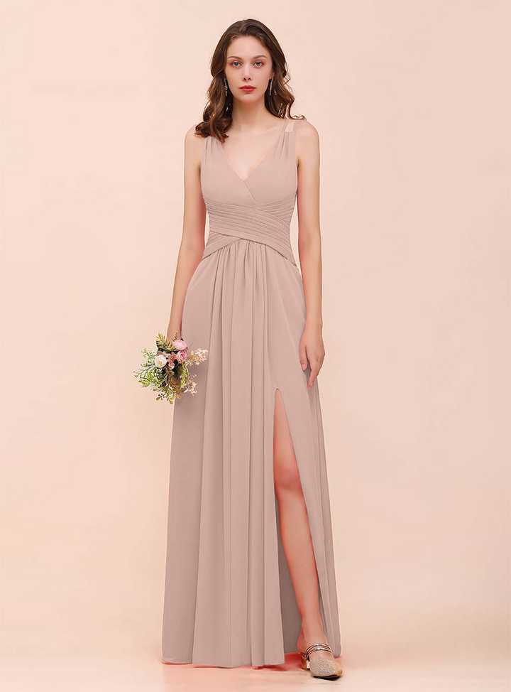 A-Line V-Neck Sleeveless Floor-Length Dress-koscy