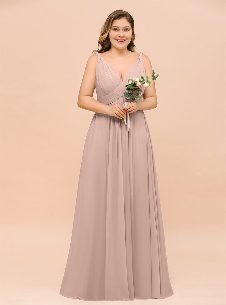 A-Line V-neck Sleeveless Floor-Length Dress-koscy