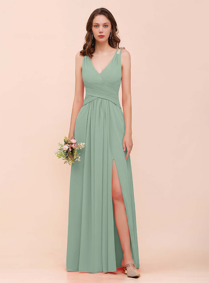 A-Line V-Neck Sleeveless Floor-Length Dress-koscy