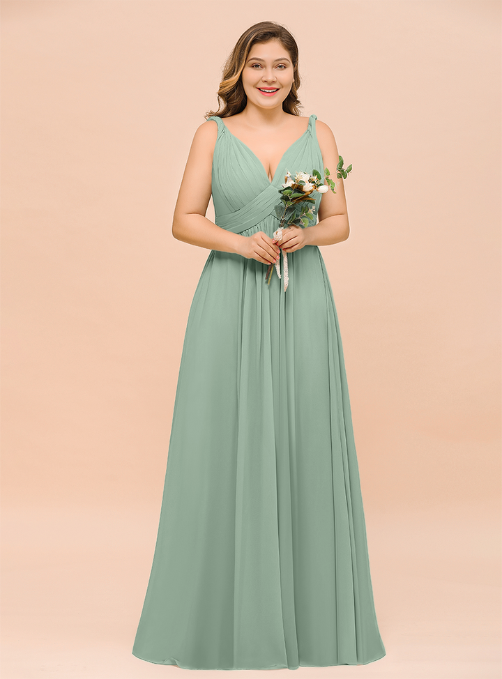 A-Line V-neck Sleeveless Floor-Length Dress-koscy