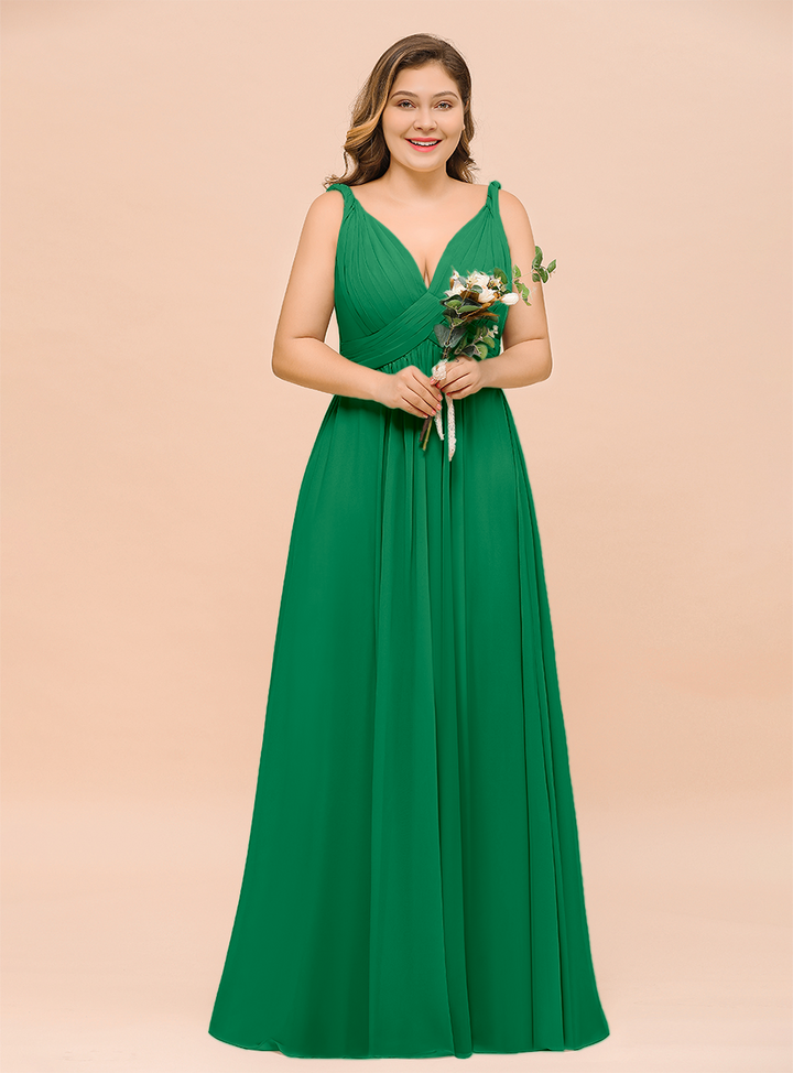 A-Line V-neck Sleeveless Floor-Length Dress-koscy