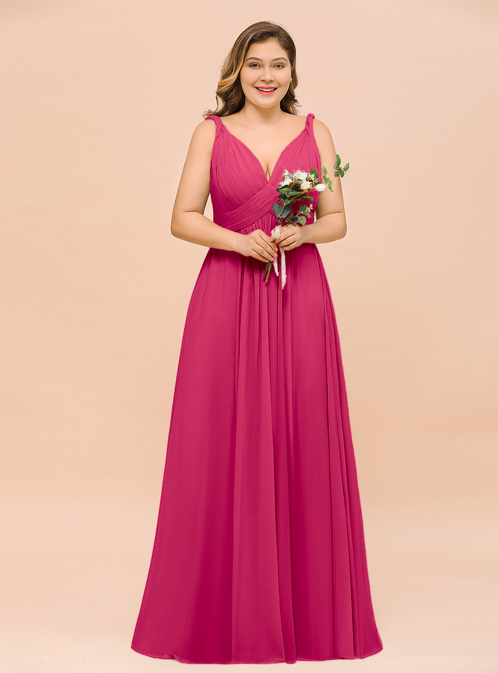 A-Line V-neck Sleeveless Floor-Length Dress-koscy