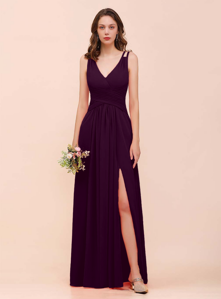 A-Line V-Neck Sleeveless Floor-Length Dress-koscy