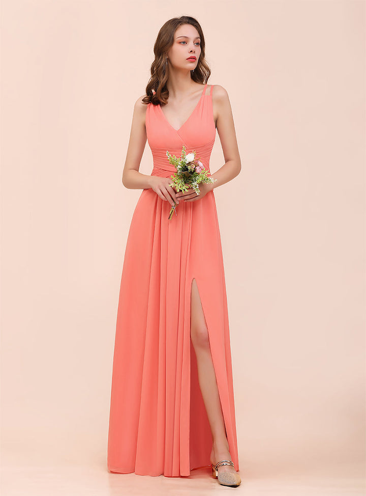 A-Line V-Neck Sleeveless Floor-Length Dress-koscy