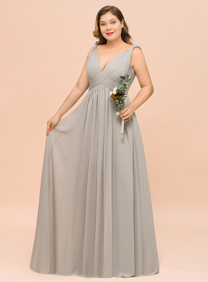 A-Line V-neck Sleeveless Floor-Length Dress-koscy