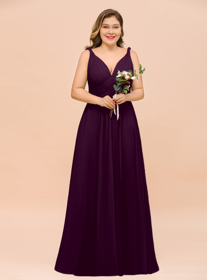 A-Line V-neck Sleeveless Floor-Length Dress-koscy